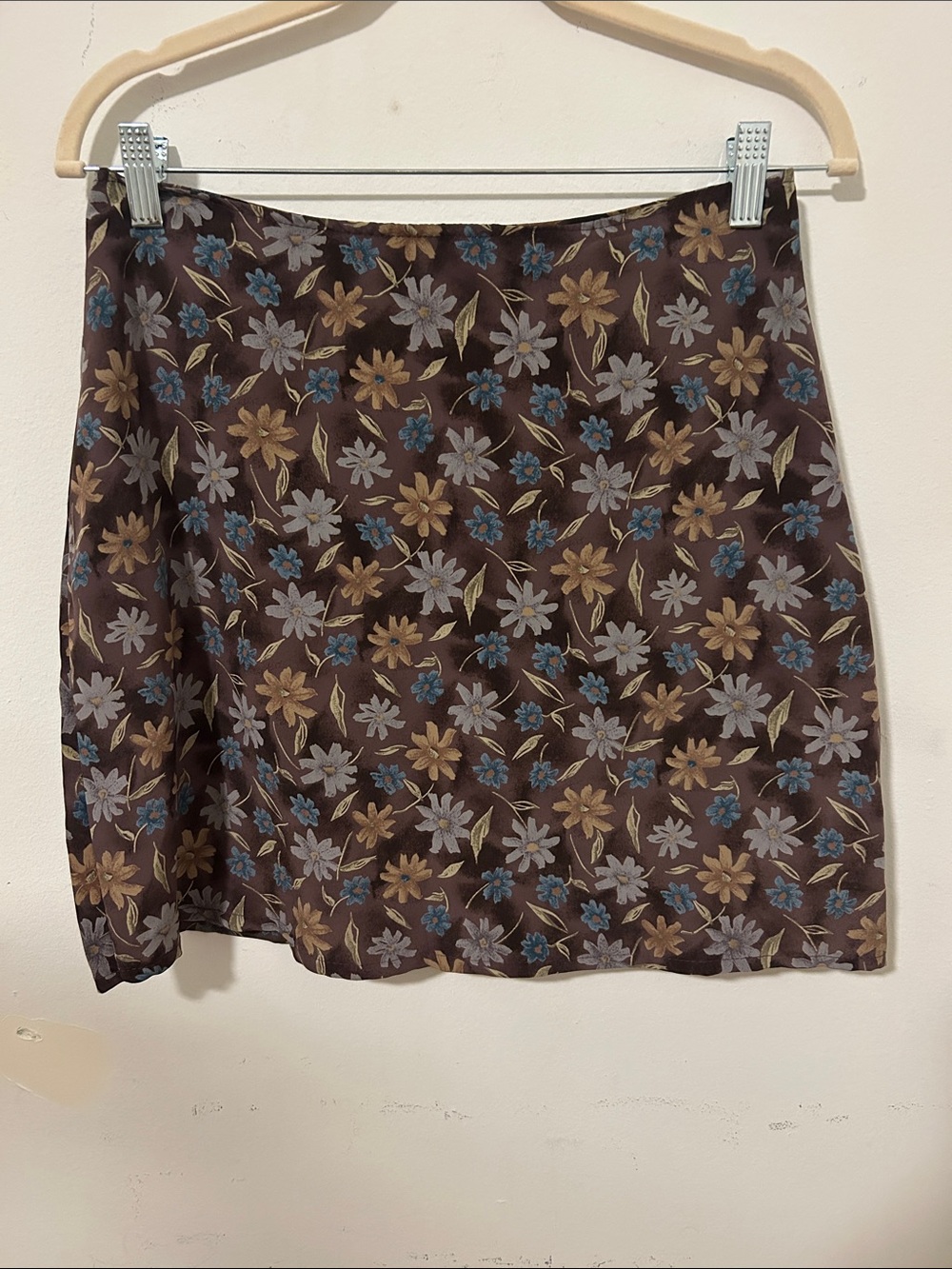 Cute & Feminine Floral Print- Brown, Green & Blue Mini Skirt - Women's Skirt